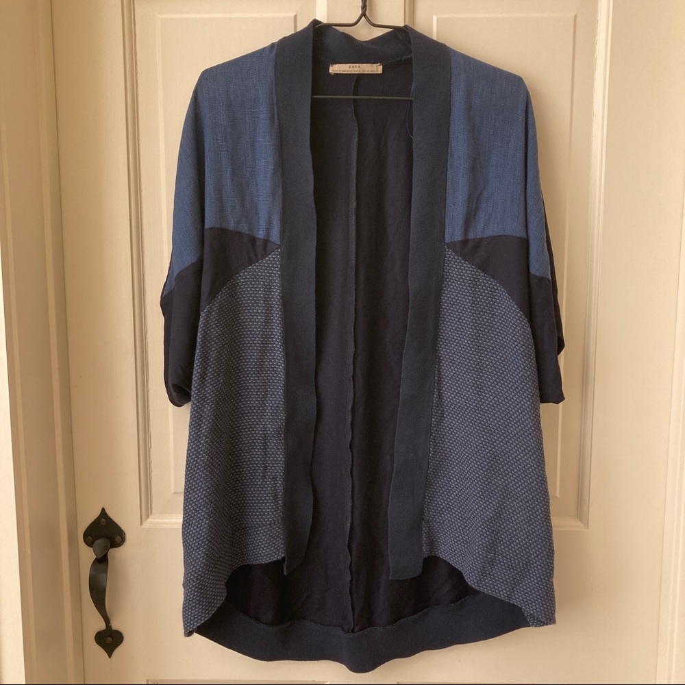 ZARA Color-Block Cardigan, Lounge Coat - Indigo Blue - Medium